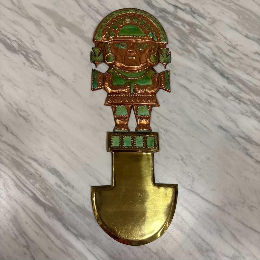 Gold and Green Decorative Inca Aztec Tumi Peruvian Wall Art